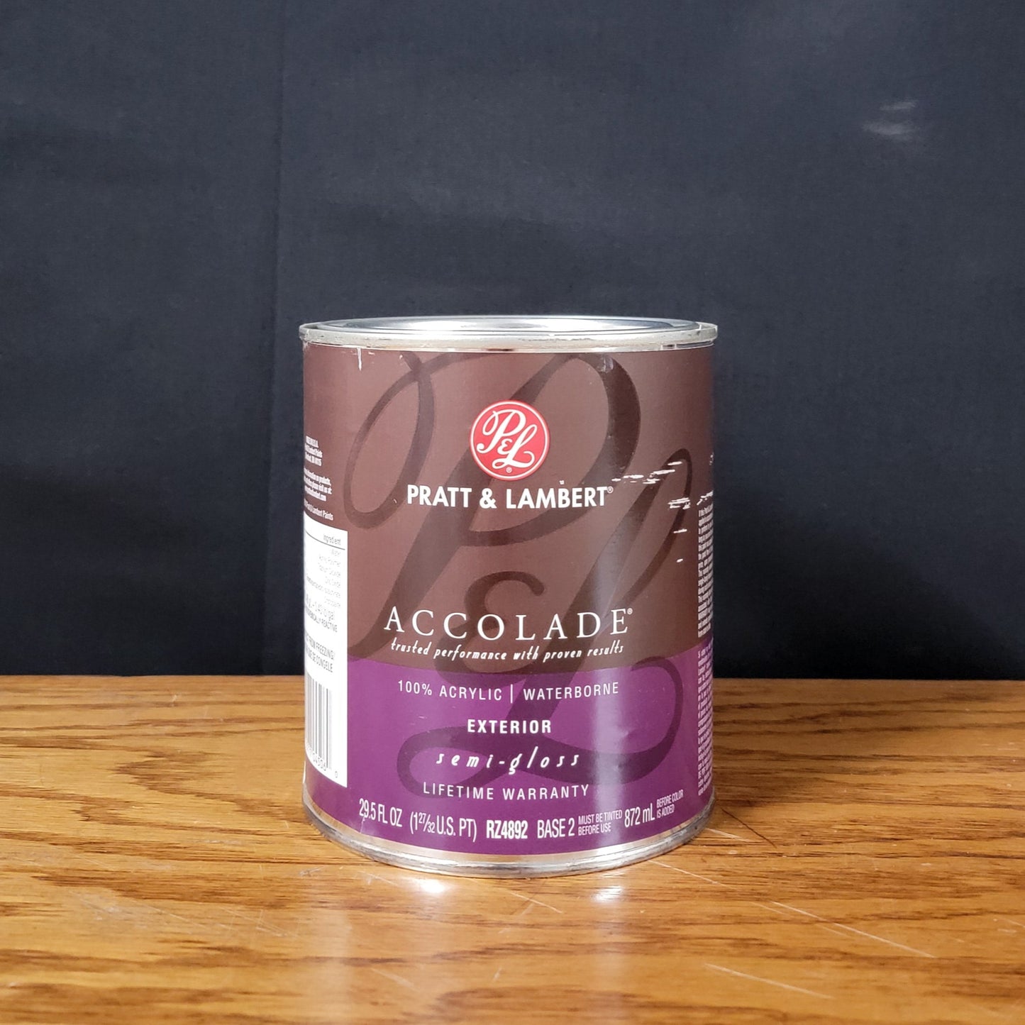 Pratt and Lambert Accolade, simi-gloss, quart size, 2 base