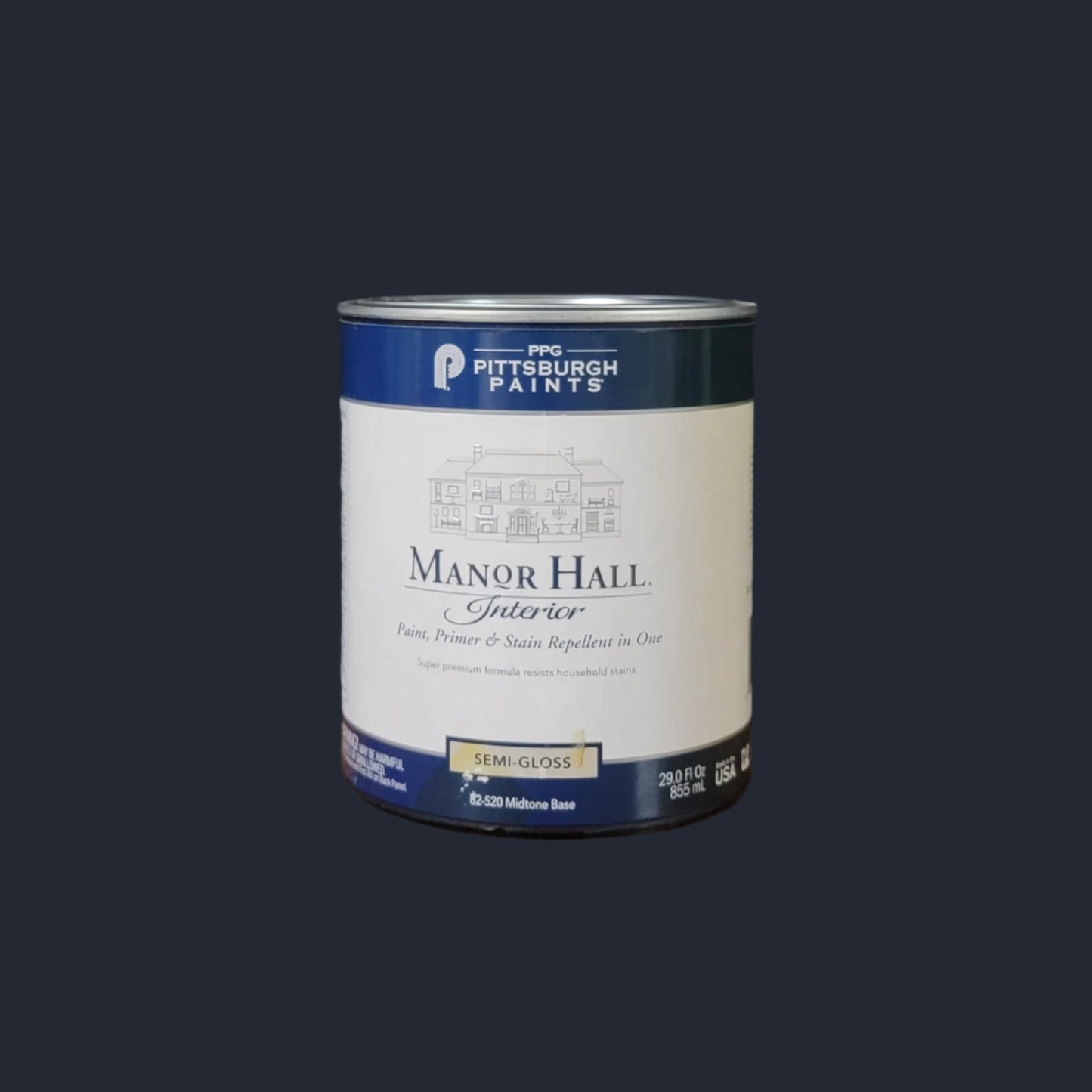 MANOR HALL® Interior Latex, Semi-Gloss, Quart (mid tone)