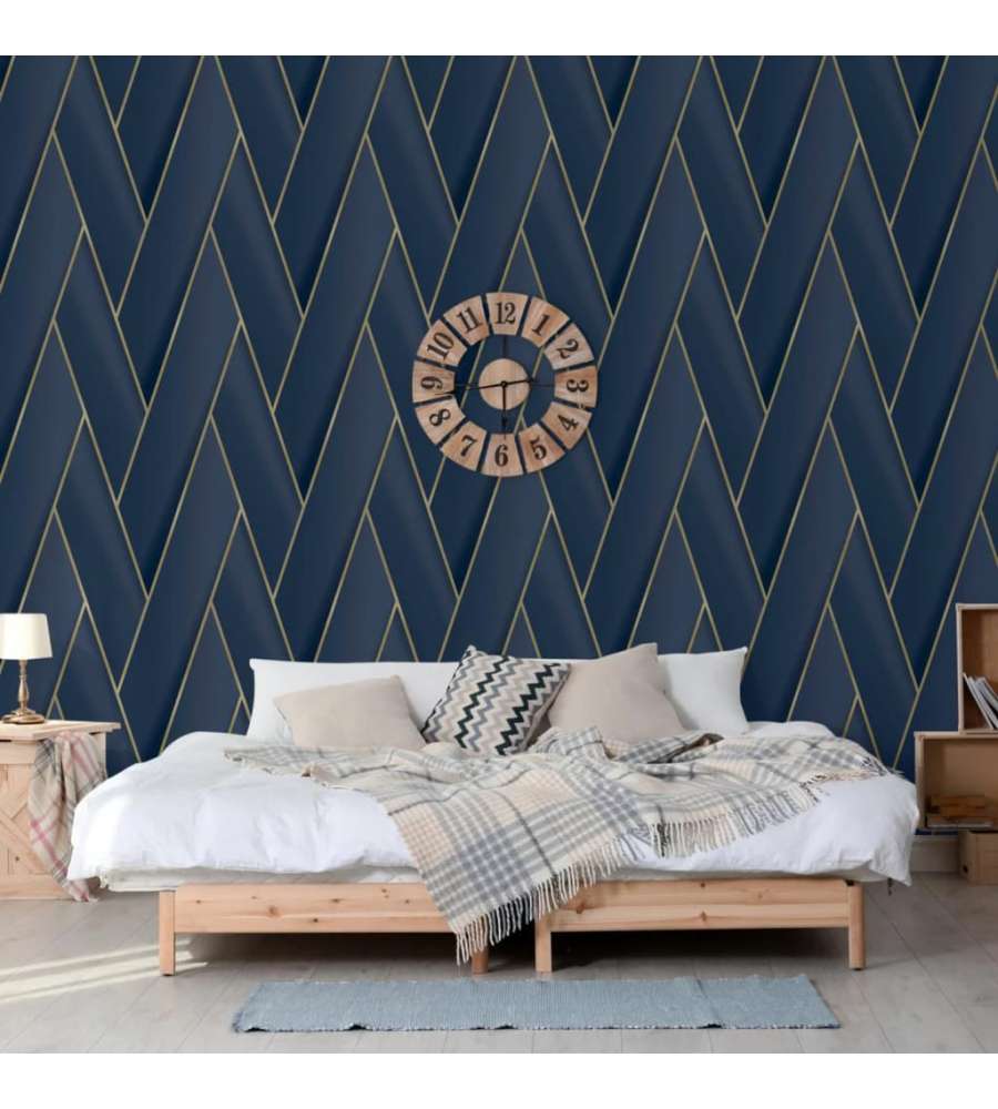 DUTCH WALLCOVERINGS Geometric Wallpaper Blue and Gold (4 Rolls)